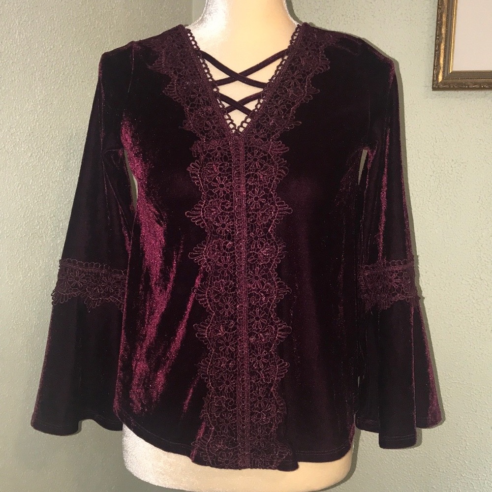 Soprano Burgundy Velour Girls Top Size 14